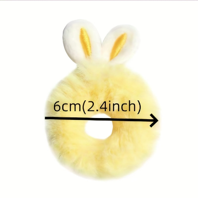 7pcs Plush Rabbit Ear Hair Ties, Animal Pattern Elastic Rubber Bands for Teens, Fashionable Hair Accessories for Hairstyling