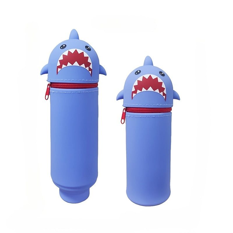 2-in-1 Silicone Pencil Case and Pencil Holder | Large Capacity, Multifunctional Cute Animal Design with Zipper Closure