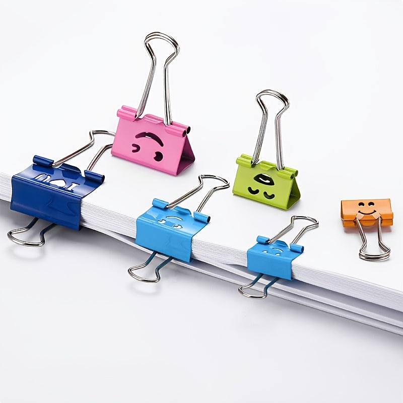 Binder Clips / Binder - 12pcs of Colorful Metal Fun Clips with Cute Faces in Various Colors, Suitable for Office, Teacher Gifts, And Kitchen Use