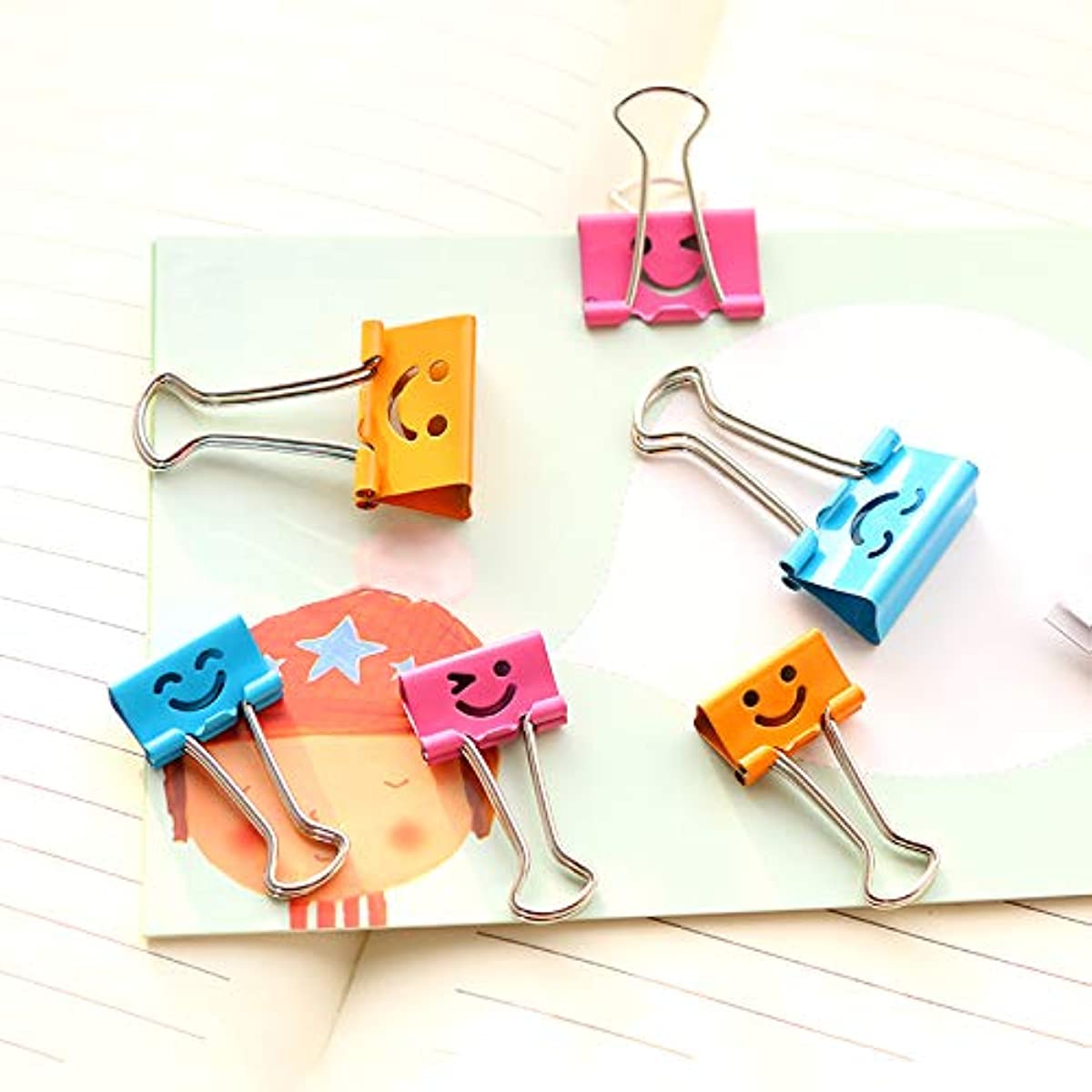 Binder Clips / Binder - 12pcs of Colorful Metal Fun Clips with Cute Faces in Various Colors, Suitable for Office, Teacher Gifts, And Kitchen Use