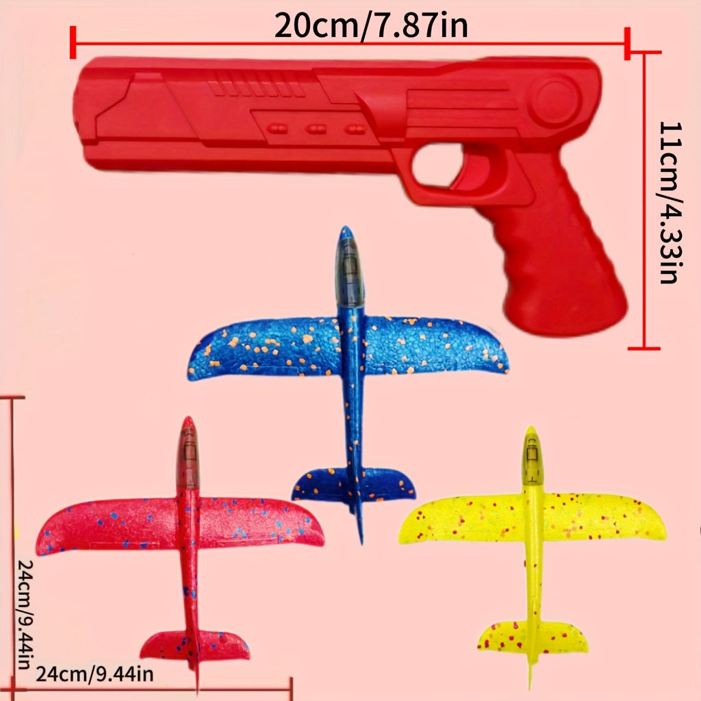 1 Launcher & 3 Airplanes Foam Flying Toy - Soft Foam Airplanes Suitable for Boys & Girls, Indoor/Outdoor Flight System, Birthday/Christmas/Halloween Gift, Launcher & Planes
