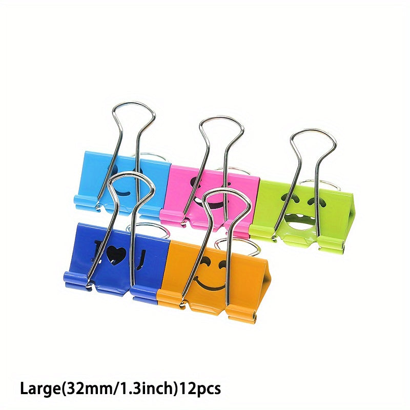 Binder Clips / Binder - 12pcs of Colorful Metal Fun Clips with Cute Faces in Various Colors, Suitable for Office, Teacher Gifts, And Kitchen Use