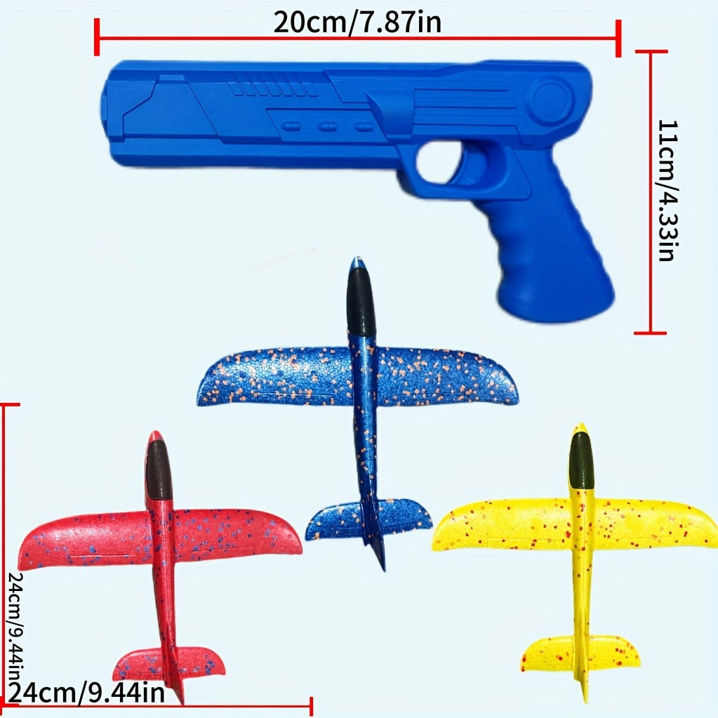 1 Launcher & 3 Airplanes Foam Flying Toy - Soft Foam Airplanes Suitable for Boys & Girls, Indoor/Outdoor Flight System, Birthday/Christmas/Halloween Gift, Launcher & Planes