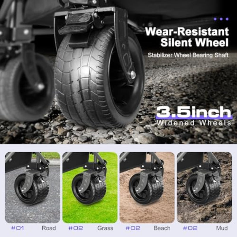 Heavy-Duty Collapsible Utility Wagon Cart - Foldable -Terrain Trolley Suitable for Garden, Beach & Picnic with Adjustable Handle, Brakes, Capacity for Groceries, Lawn Equipment, Outdoor Transport - Portable Cart for Desert, M