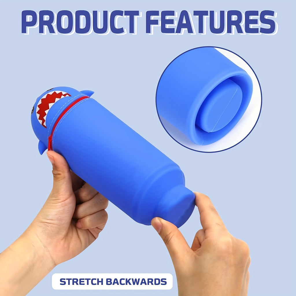 2-in-1 Silicone Pencil Case and Pencil Holder | Large Capacity, Multifunctional Cute Animal Design with Zipper Closure