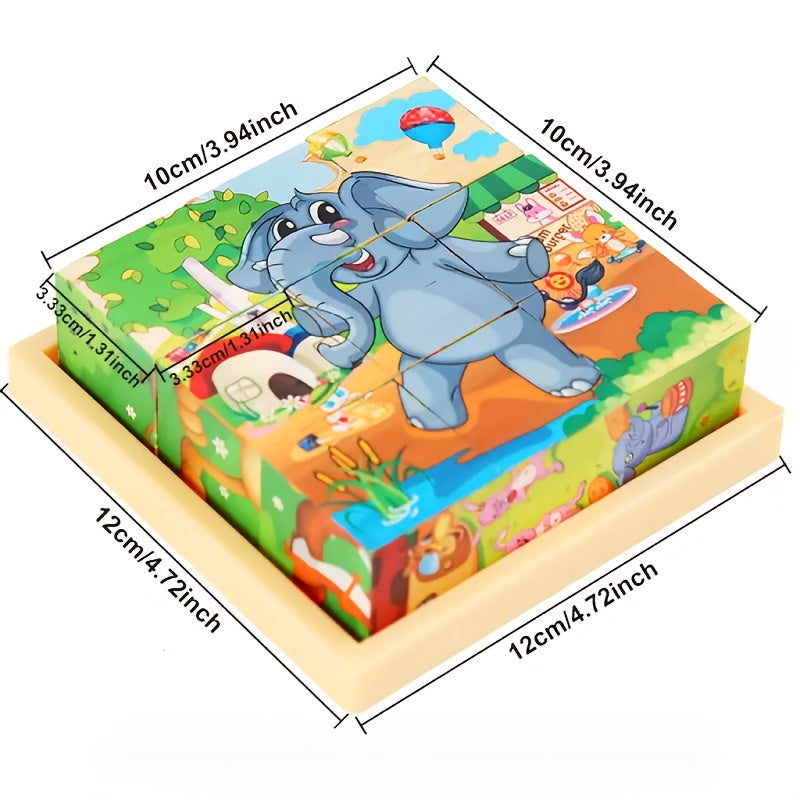 Six sides Wooden Blocks Cube Puzzles for Kids - Wooden Jigsaw Puzzles 9 Cubes Blocks, Ocean World Animals Theme, Educational Toy for Concentration, Sorting, Logical Thinking, Ideal for Festive Gifts