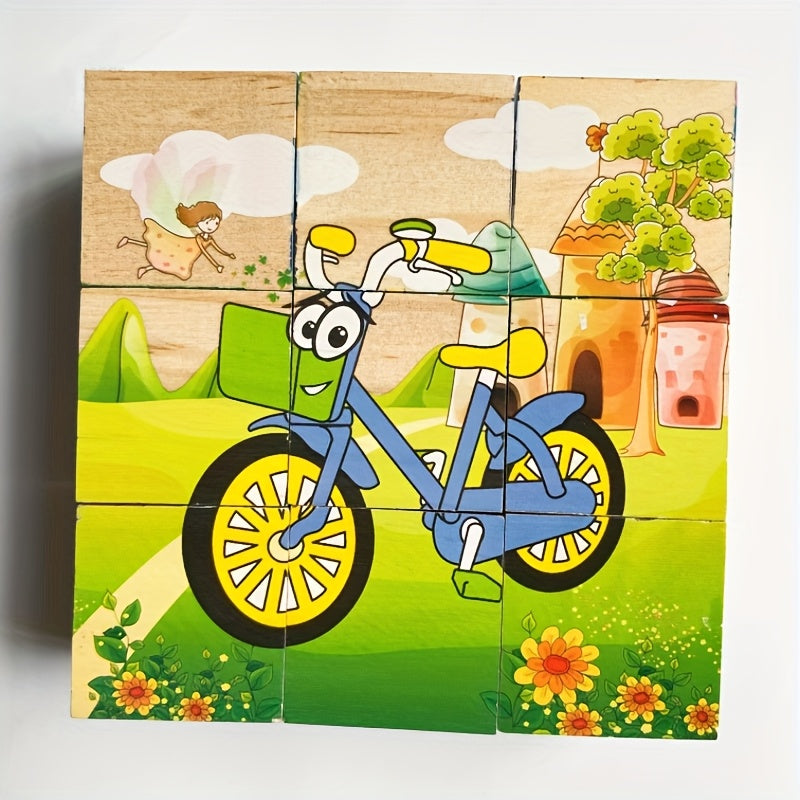 Six sides Wooden Blocks Cube Puzzles for Kids - Wooden Jigsaw Puzzles 9 Cubes Blocks, Ocean World Animals Theme, Educational Toy for Concentration, Sorting, Logical Thinking, Ideal for Festive Gifts