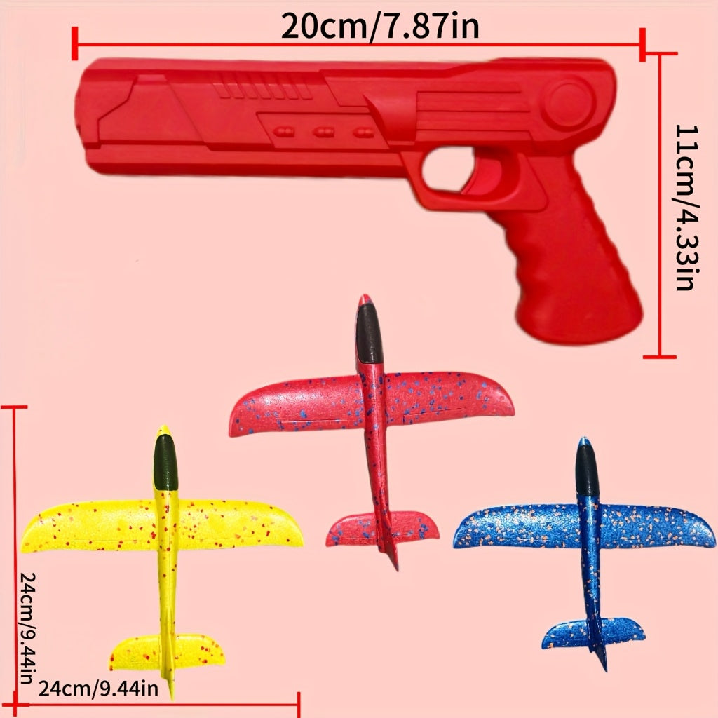 1 Launcher & 3 Airplanes Foam Flying Toy - Soft Foam Airplanes Suitable for Boys & Girls, Indoor/Outdoor Flight System, Birthday/Christmas/Halloween Gift, Launcher & Planes