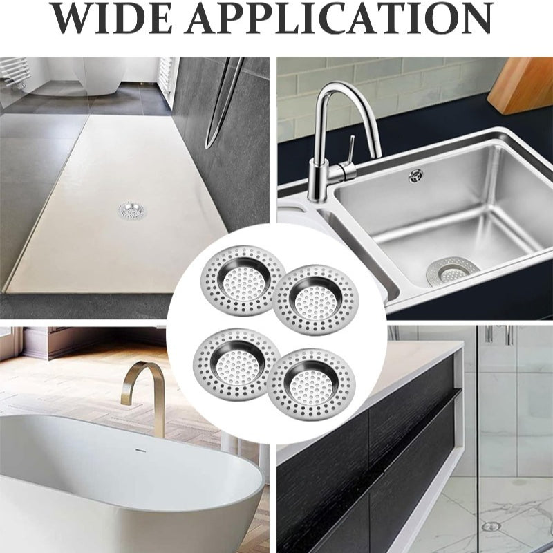 4pcs 304 Stainless Steel Sink Drain Plug & Strainer - Heavy-Duty Hair/Food Catcher, Drain Protector for Shower, Bathtub, Sinks - Easy-Clean Clog, Compatible with Bathroom & Kitchen Drains (4pcs)