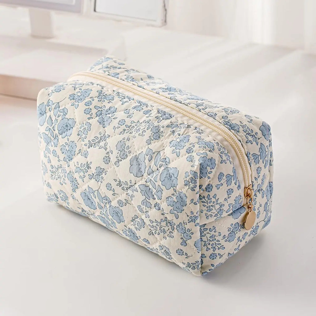 Storage - Organizer Floral Puffy Quilted Makeup Bag Flower Printed Cosmetic Pouch Large Travel Cosmetic Bag Make up Aesthetic