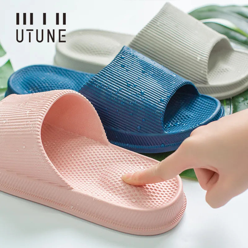 UTUNE - Non-slip Massage Slippers Women EVA Indoor Slippers Light Women House Bath Shoes Man Waterproof Sandals Slides Bathroom