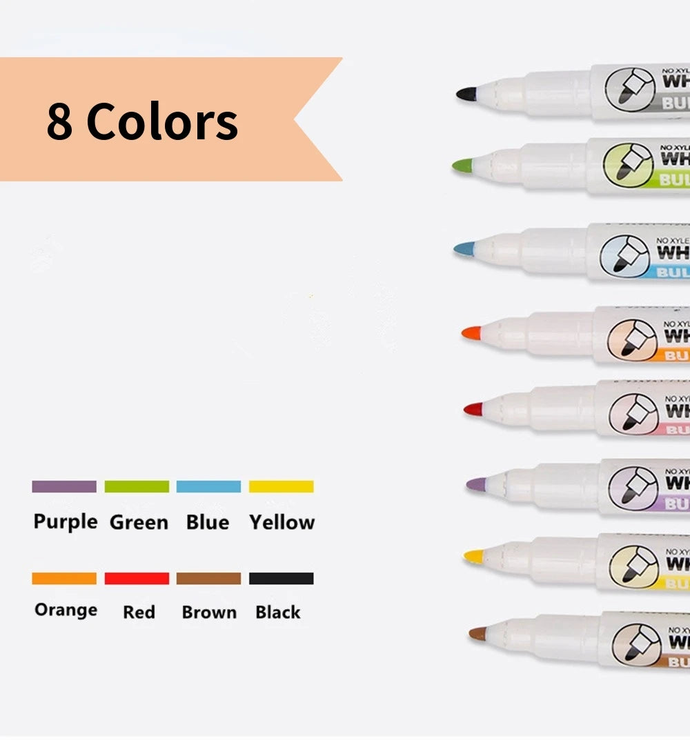 Gxin G-208 8Pcs Erasable Markers Set Colors Magnet Whiteboard Ink Pens School Teacher Resources Graffiti Drawing.Color Markers.