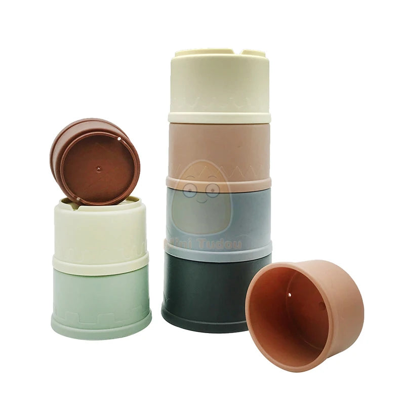 8PCS Baby Stacking Cup Toy Science Education Intelligence Stacked Tower Ring Bathtub Set Early Educational Toys For Infant Gift