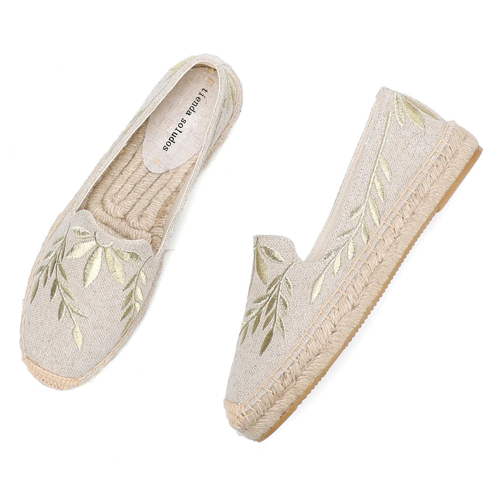 Round Toe -  Womens Espadrilles Flat Shoes 2022 Hot Sale Real Platform Rubber Slip-on Casual Floral Zapatillas Mujer Sapatos Hemp