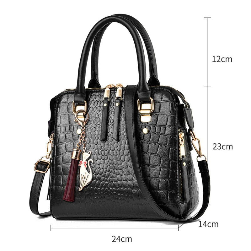 CROVÉ - 
Yogodlns Luxury Crocodile Pattern Handbag Women Winter New PU Leather Tassel Shoulder Bag Brands Design Handle Bag Lady Purse