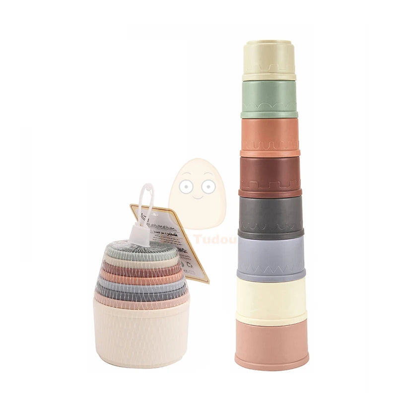 8PCS Baby Stacking Cup Toy Science Education Intelligence Stacked Tower Ring Bathtub Set Early Educational Toys For Infant Gift