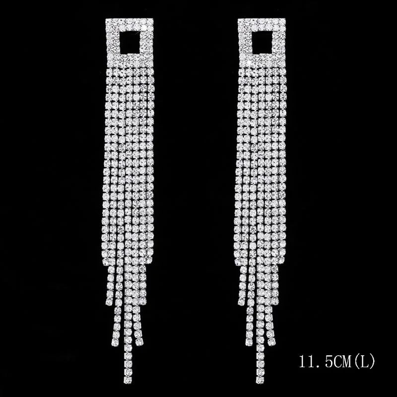 Brillessa - BLIJERY Bling Rhinestone Crystal Long Tassel Drop Earrings for Women Big Hanging Dangle Earrings Brincos Bridal Wedding Jewelry