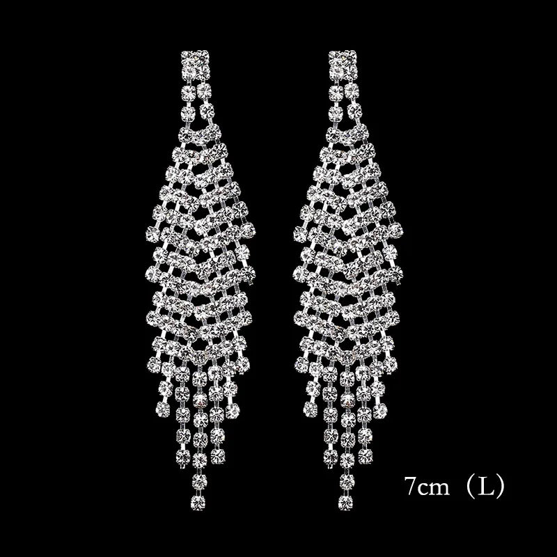 Brillessa - BLIJERY Bling Rhinestone Crystal Long Tassel Drop Earrings for Women Big Hanging Dangle Earrings Brincos Bridal Wedding Jewelry