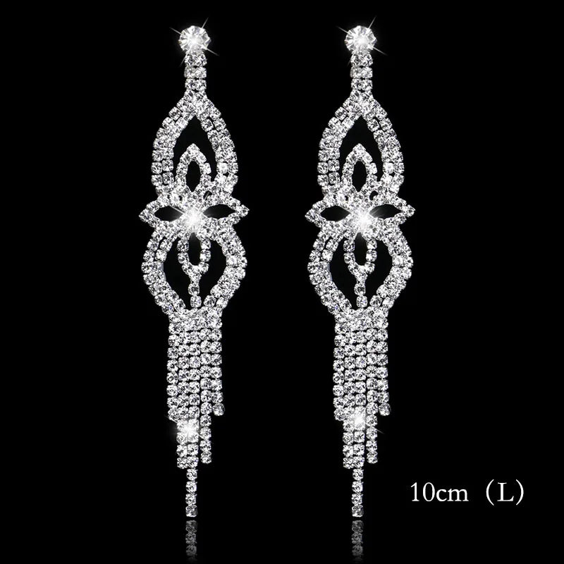 Brillessa - BLIJERY Bling Rhinestone Crystal Long Tassel Drop Earrings for Women Big Hanging Dangle Earrings Brincos Bridal Wedding Jewelry