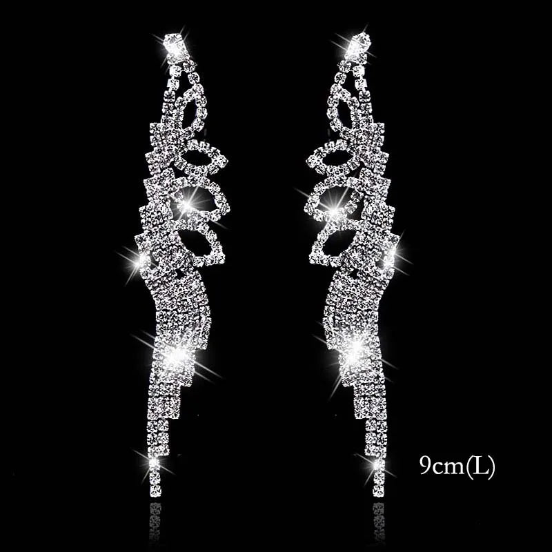 Brillessa - BLIJERY Bling Rhinestone Crystal Long Tassel Drop Earrings for Women Big Hanging Dangle Earrings Brincos Bridal Wedding Jewelry