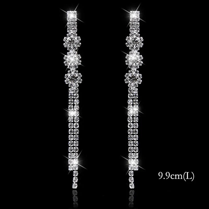 Brillessa - BLIJERY Bling Rhinestone Crystal Long Tassel Drop Earrings for Women Big Hanging Dangle Earrings Brincos Bridal Wedding Jewelry