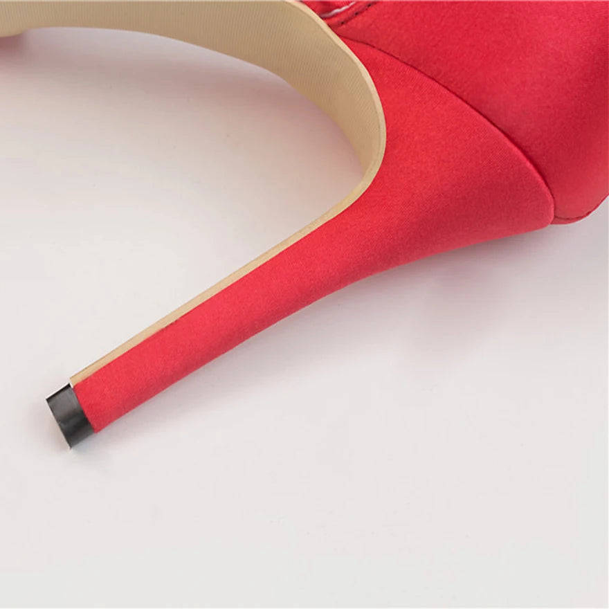 Pearl Metal - Buckle High Heels Women Sandals Korean Fashion Soft Silk Pointed Ladies Shoes Party Sandals Shallow