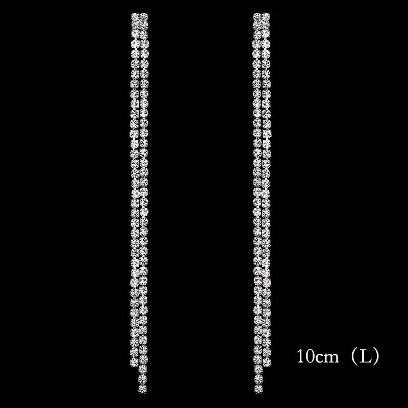 Brillessa - BLIJERY Bling Rhinestone Crystal Long Tassel Drop Earrings for Women Big Hanging Dangle Earrings Brincos Bridal Wedding Jewelry