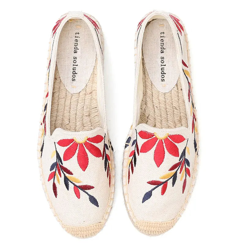 Round Toe -  Womens Espadrilles Flat Shoes 2022 Hot Sale Real Platform Rubber Slip-on Casual Floral Zapatillas Mujer Sapatos Hemp