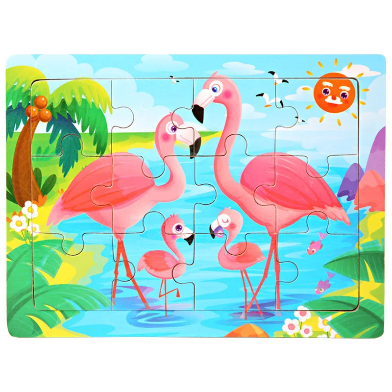 15*11cm 12pcs Wood Puzzle Kids Educational Toys Cartoon Animal/Traffic 3dD Wooden Puzzle Jigsaw Toys For Children Gifts