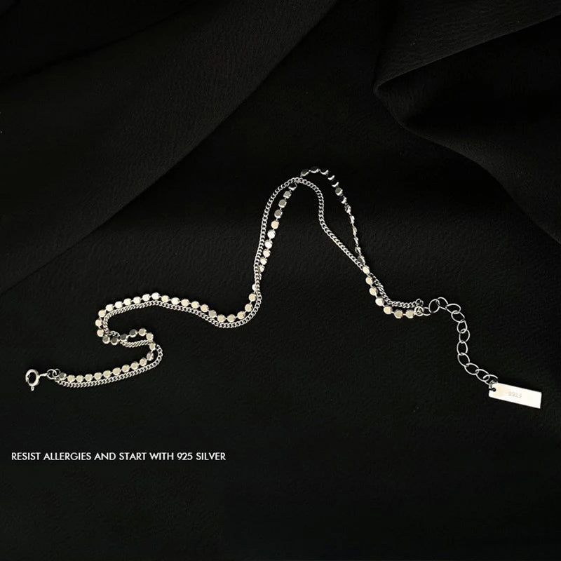 LYSEN - 
VENTFILLE 925 Sterling Silver Double Layer Anklet for Women Geometric Disc Anklet Bracelet Summer Jewelry