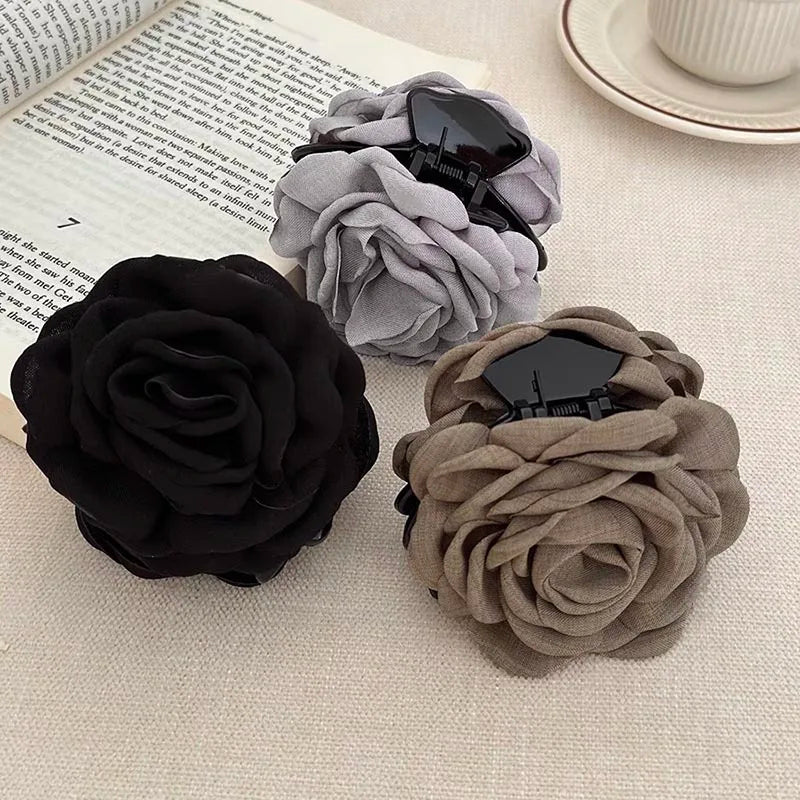 Rosabella - French Fabric Rose Flower Hair Claw Clips For Women Girls Hair Clip Barrette Hairpins Hair Clamps Headwear Hair Accessories Gift