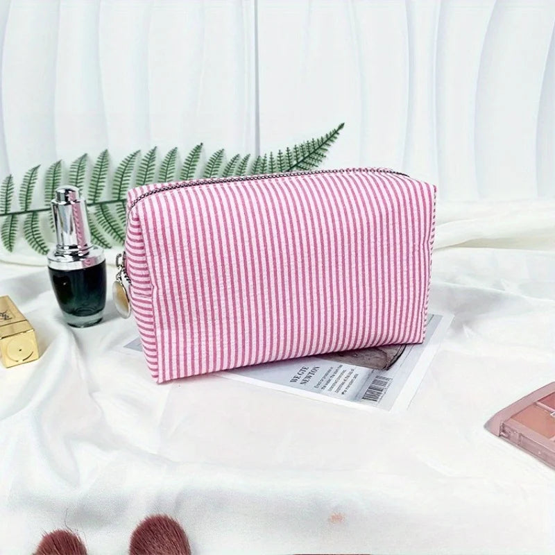 Custom -  Embroidered Striped Travel Toiletry Bag - Personalized Cosmetic Portable Polyester Storage for Travel School Dorm or Home