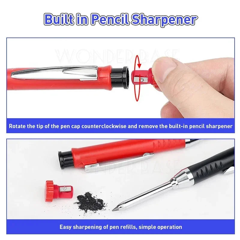 5 Colors 40mm Long Head Carpenter Mechanical Pencil Deep Hole Marker Pencil for Woodworking Construction Home Improvement