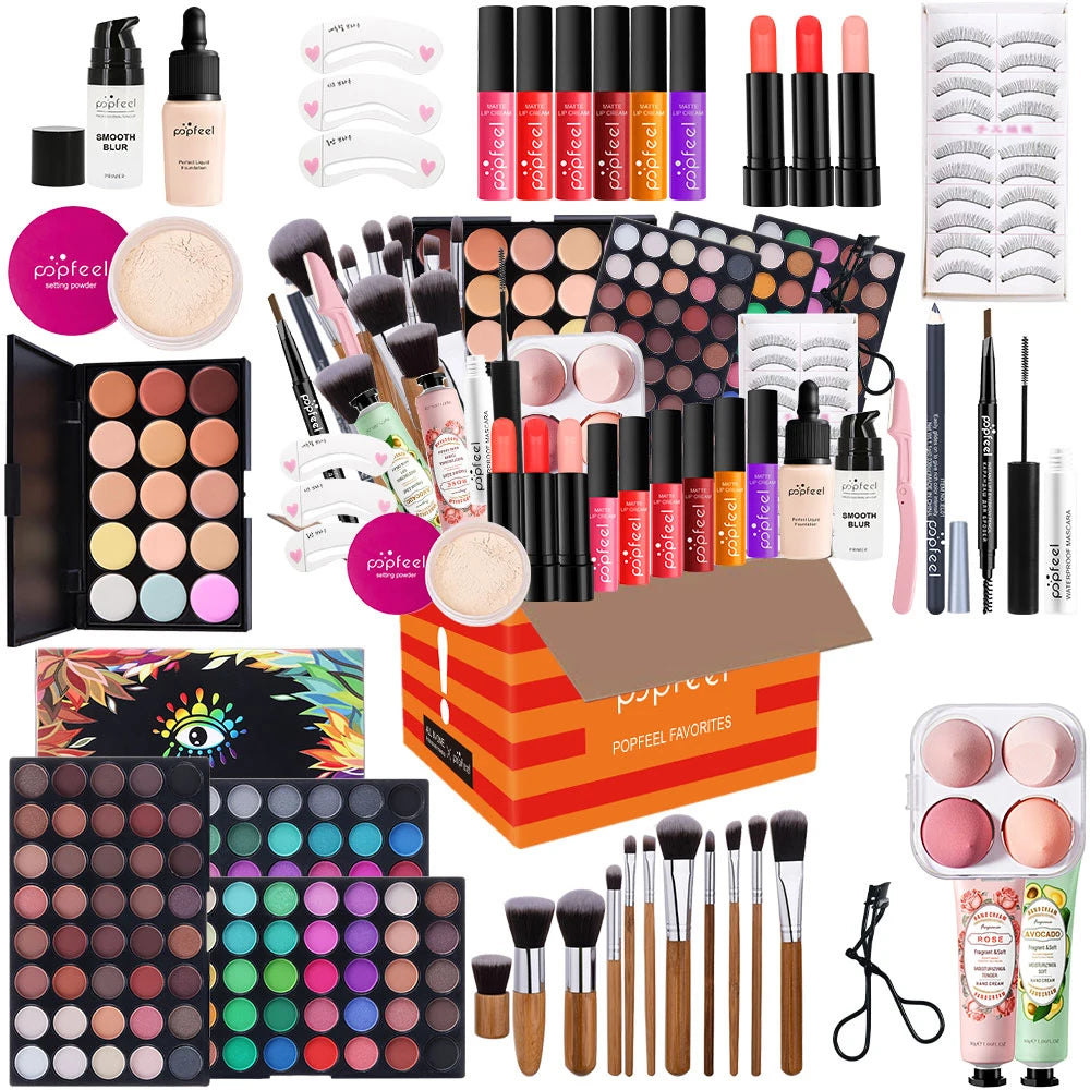 Glamora - 
POPFEEL Multifunctional Women’s Makeup Set-Complete Beginner -Friendly Cosmetic Kit with Eyeshadow Palette, Lipstick, Hand Cream
