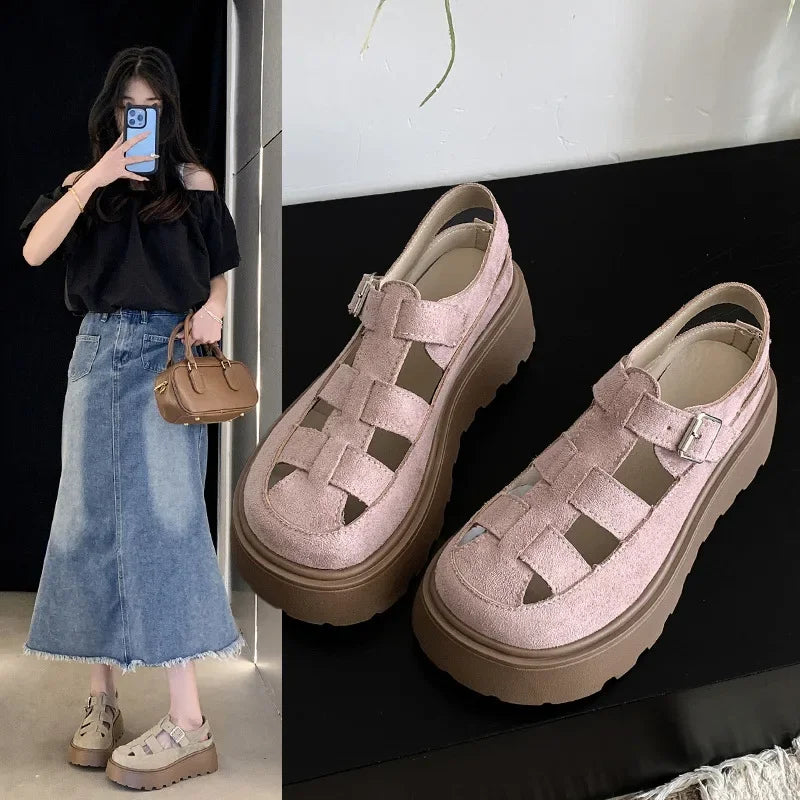 ROMIVA - 
Roman Style Thick Heel Clog Shoes Women's Sandals Breathable Upgraded Version Summer New Hollow out Design Platform Slippers