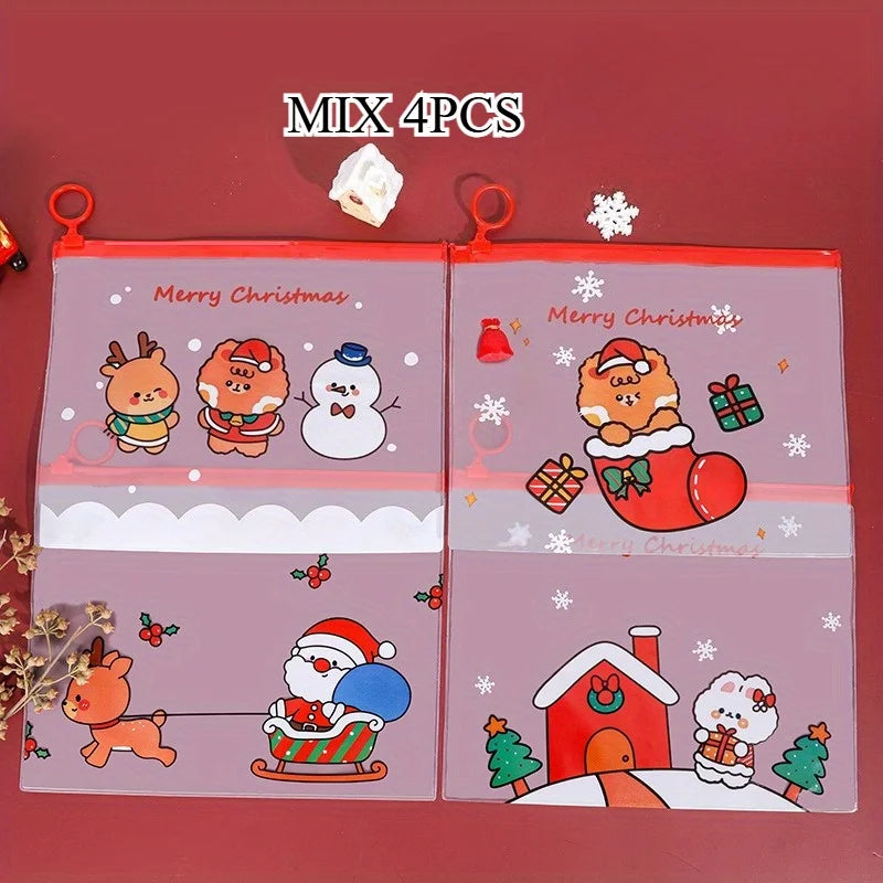 4/12/36pcs Christmas Ring Zip File Bag Transparent Stationery Organizer for Students Multifunctional Pencil Pouch Organizer