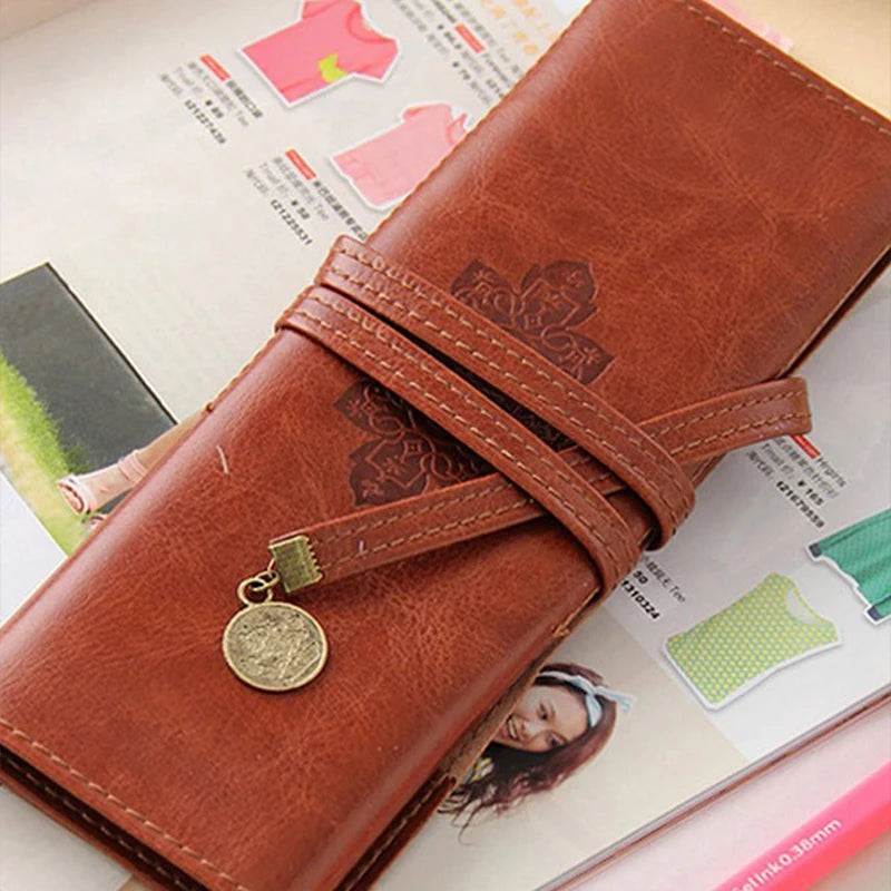 1pc Fashion Vintage PU Pencil Case Student Pencil Bag Waterproof Storage Bag Portable Kit School Supplies Korean Stationery