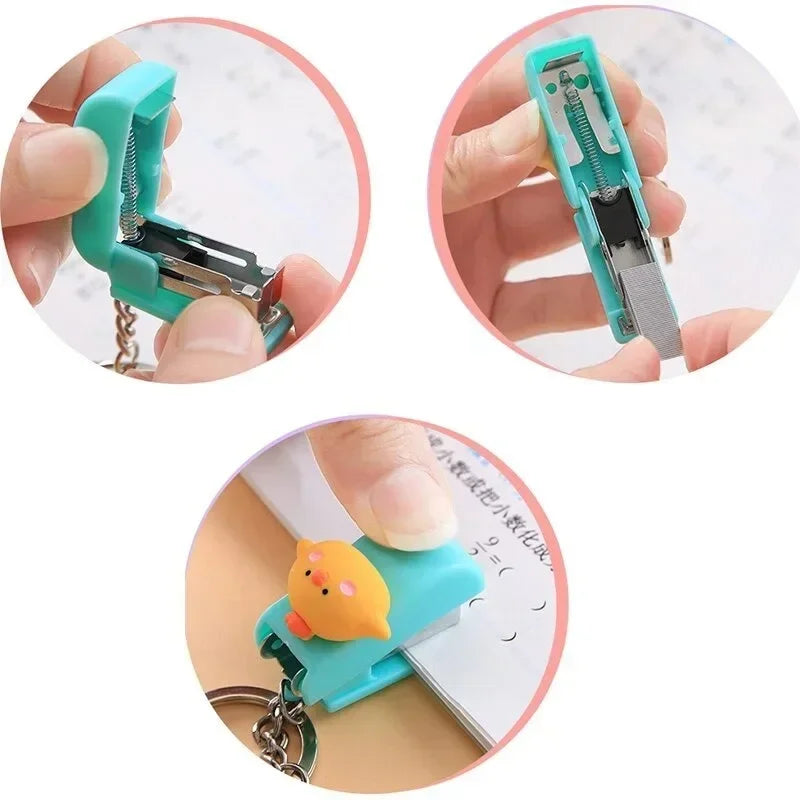 Portable Mini Stapler Cute Book Binding Tools File Organizer Keychains No.10 Staples Office Stationery School Student Supplies