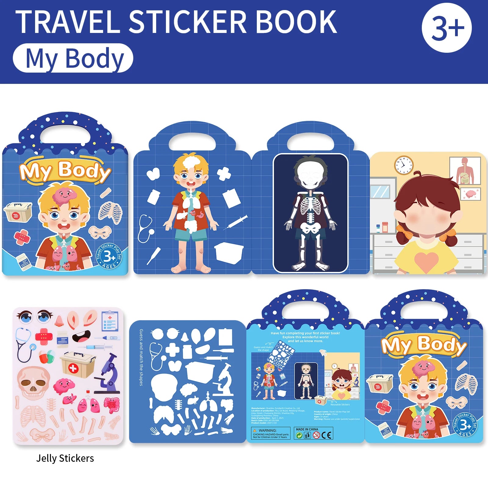 Kids' Reusable DIY Sticker Books Multi-Theme Bubble Sticker Jelly Stickers Portable Montessori Sticker Toy Gifts for Children