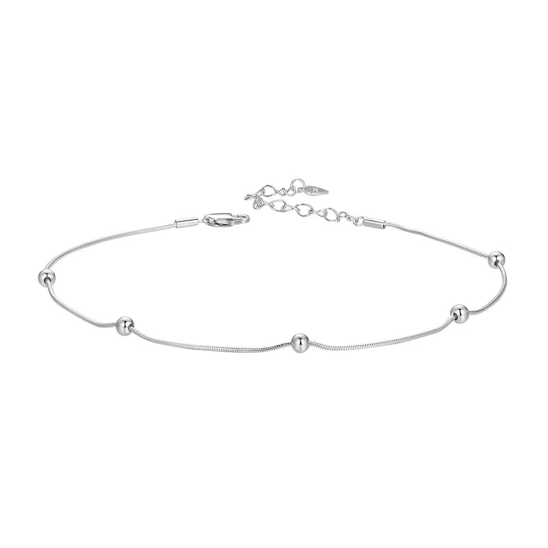 Dazzlink - 
BAMOER Solid 925 Sterling Silver Dazzling Beads Anklet, Chian Bracelet for Leg Female Foot Jewelry For Women BST009