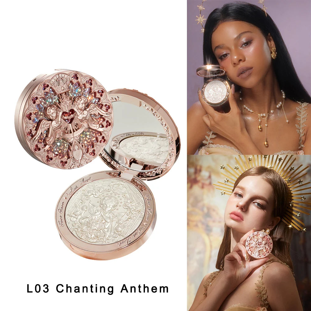 Angelique - 
Flower Knows Little Angel Embossed Face Highlighter Palette Diamond Glitter 3D Contour Waterproof Long-lasting Makeup Shimmer 8g