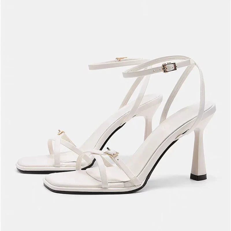 LUXLACE - 
2025 designer women's new fashion letter high heels black super high heels stilettos lace-up sandals for women