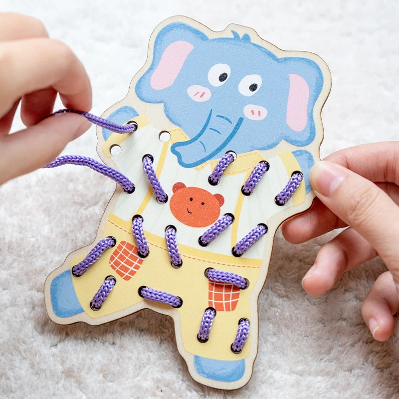 Wooden Lacing Toys Montessori Sensory Toys Sewing Cards Lacing Playing Game for Kid Preschool Learning Activity Fine Motor Skill