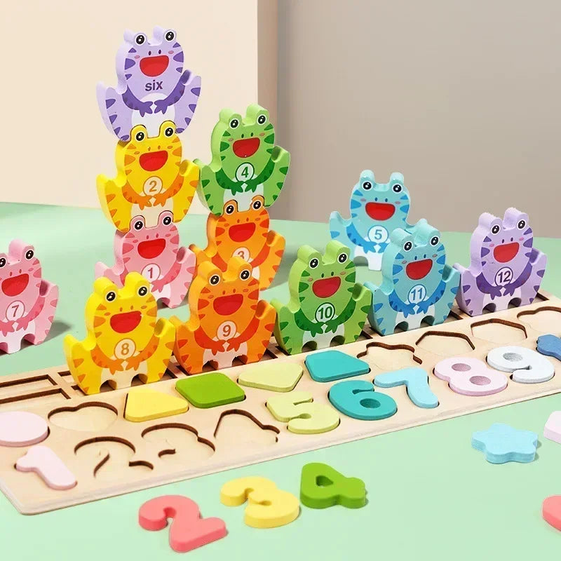 Montessori Toys Wooden Number Puzzle Sorting For Toddlers Shape Sorter Counting Fishing Game Educational Math Stacking Block