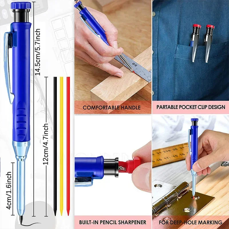5 Colors 40mm Long Head Carpenter Mechanical Pencil Deep Hole Marker Pencil for Woodworking Construction Home Improvement