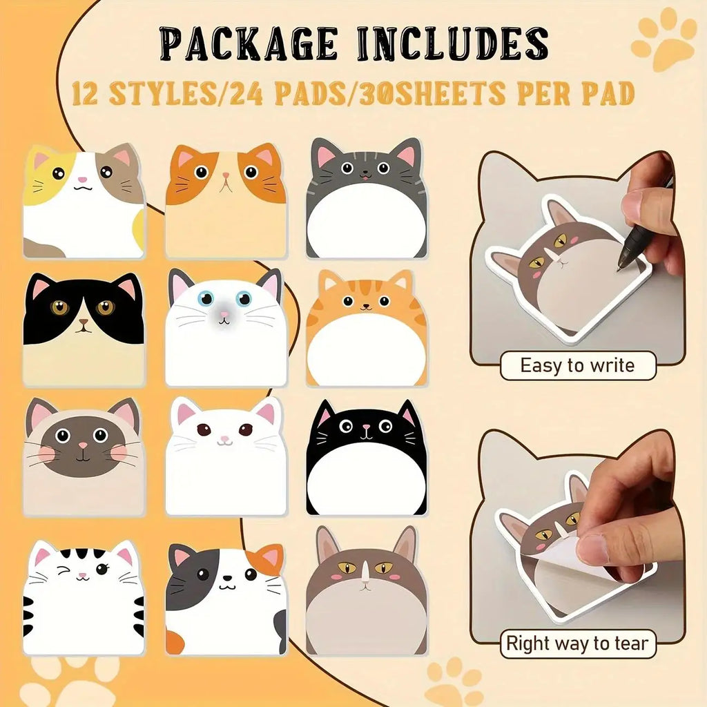 12pcs Sticky Notes Cute Cat, Creative Journal Convenience Stickers Suitable For Notebook And All Kinds Of Note Taking Occasions