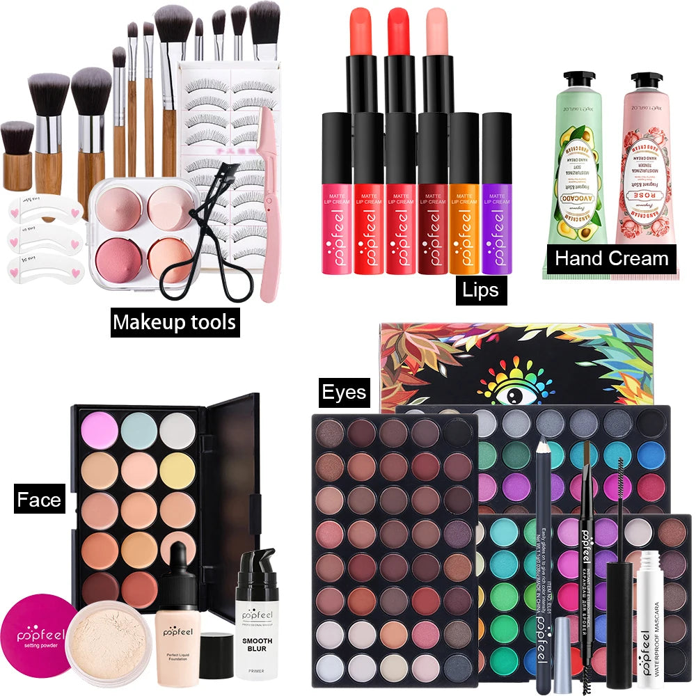 Glamora - 
POPFEEL Multifunctional Women’s Makeup Set-Complete Beginner -Friendly Cosmetic Kit with Eyeshadow Palette, Lipstick, Hand Cream