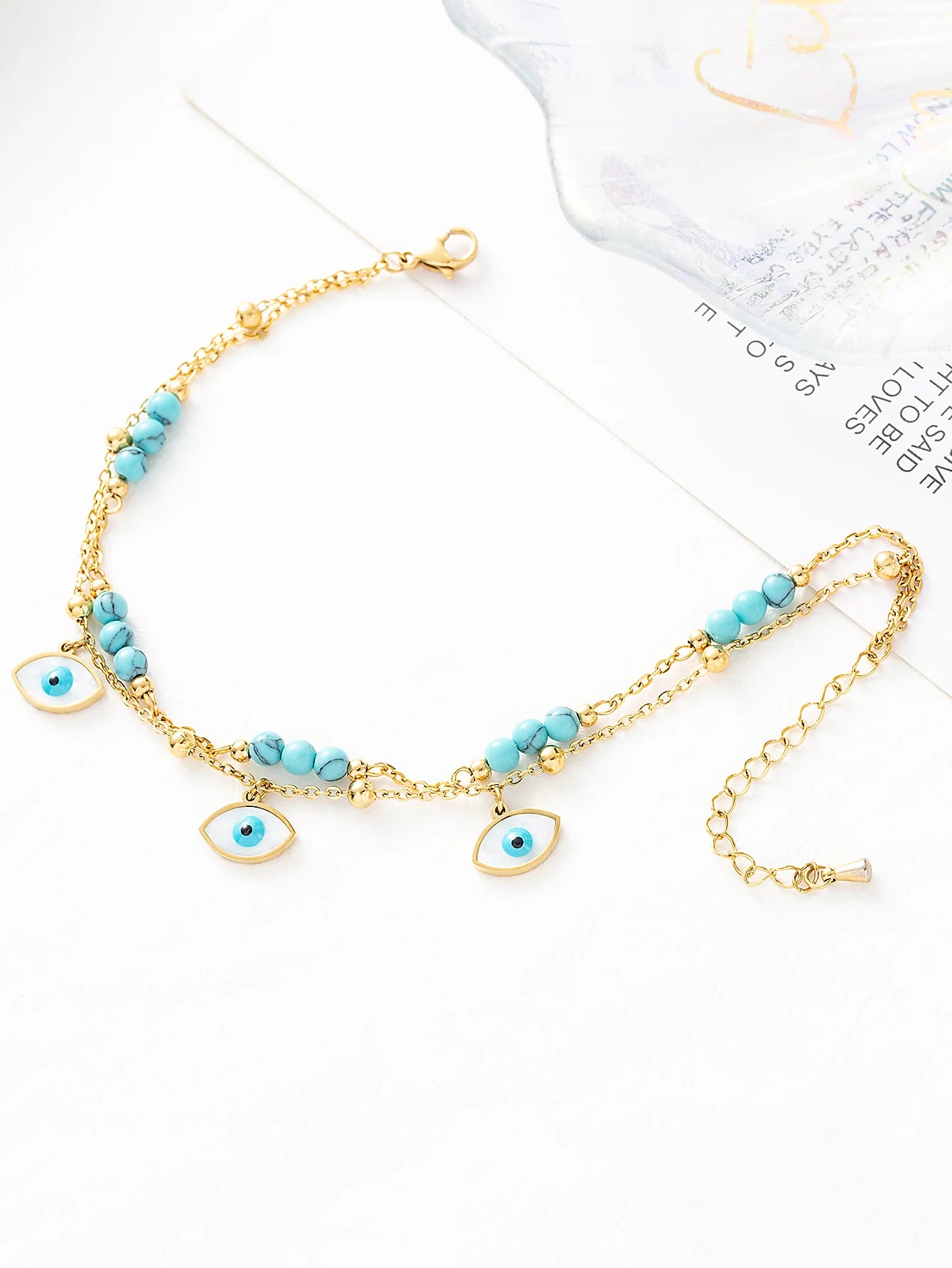 SERÉA - 
1 set of Turquoise inlaid star devil's eye lady's ankle chain stainless steel plated 18K gold ankle layered chain chain