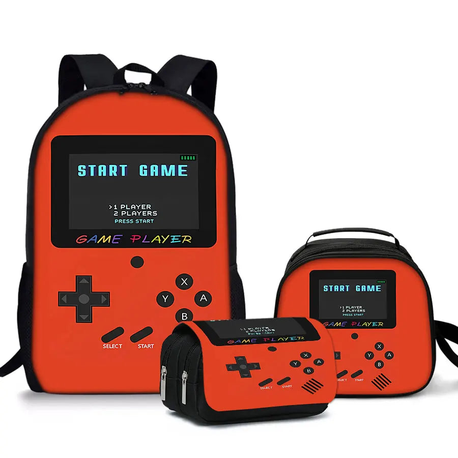 Hoter - 3 Pcs Set Games Console Simple Style Lightweight Boys/Girls Gift 3D Cartoon Big Capacity Teens Laptop Backpack Women Men