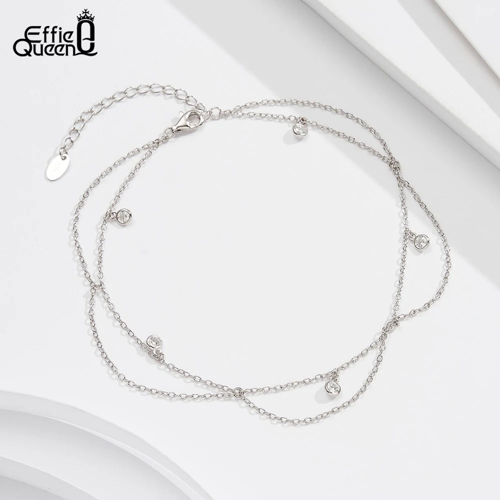 ECLIA - 
Effie Queen 925 Sterling Silver Round CZ Dangle Cable Chain Anklet for Women Sunflower Long Chain Foot Ankle Straps Jewelry SA72